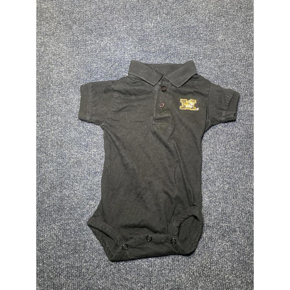 Mizzou Black Baby Polo Bodysuit with Embroidered 'M' Logo, Size 0-3 Months